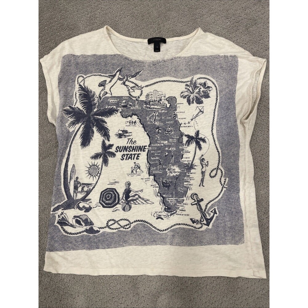 J.Crew 100% Linen Florida Sunshine State Graphic Tee Women’s S Coastal Resort